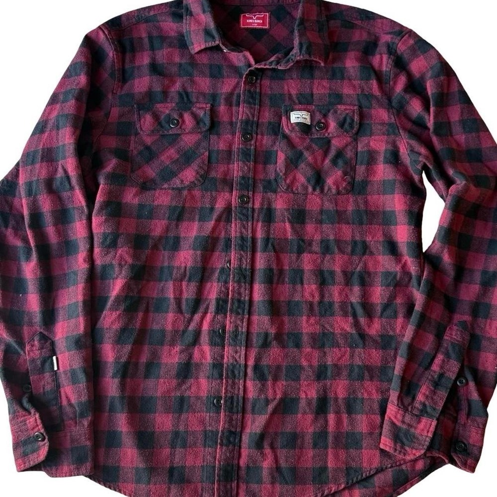 Men's Kime's Ranch Red and black plaid button-up shirt size large - Picture 3 of 8